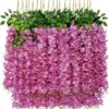U'Artlines 24 Pack (Total 86.4 Feet) Artificial Fake Wisteria Vine Rattan Hanging Garland Silk Flowers String Home Party Wedding Decor (24, White)