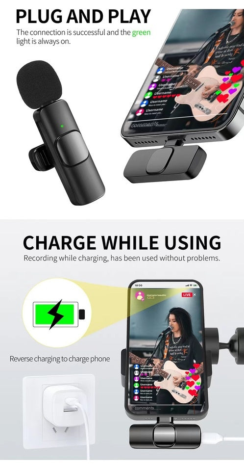 Mini Portable Wireless Tie Microphone Lavalier Mic For Iphone Android MobilePhone Interview Recording Live Vlog Broadcast Gaming