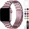 b7f152dede4ed397 Fullmosa Compatible Apple Watch Bands 41mm 40mm 38mm, Stainless Steel iWatch Band with Case for Apple Watch Ultra2/Ultra Series 9/8/7/6/5/4/3/2/1/SE/SE2, Rose Gold(Short)