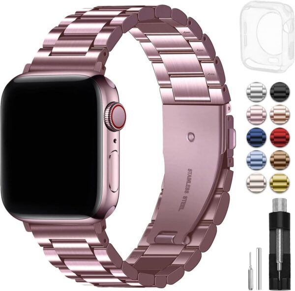 b7f152dede4ed397 Fullmosa Compatible Apple Watch Bands 41mm 40mm 38mm, Stainless Steel iWatch Band with Case for Apple Watch Ultra2/Ultra Series 9/8/7/6/5/4/3/2/1/SE/SE2, Rose Gold(Short)