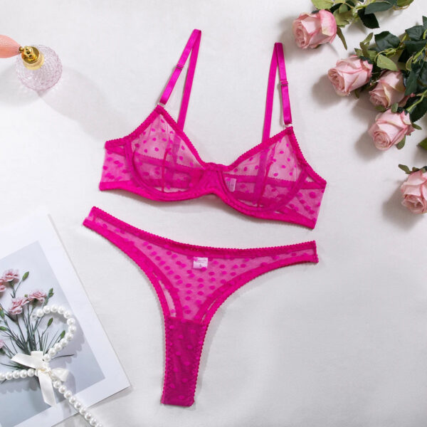 Sexy Polka Dot Half Cup See Through Sheer Push Up Bra And Thong Underwear Sets Ultra Thin Transparent Basic Erotic Lingerie Set
