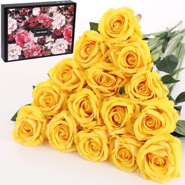 15Pcs Artificial Roses Velet Real Touch Single Stem Fake Roses Silk Realistic Bouquet Flowers Arrangements Home Office Garden Grave Party Wedding Decoration(Light Pink-15p, Blossom Roses)