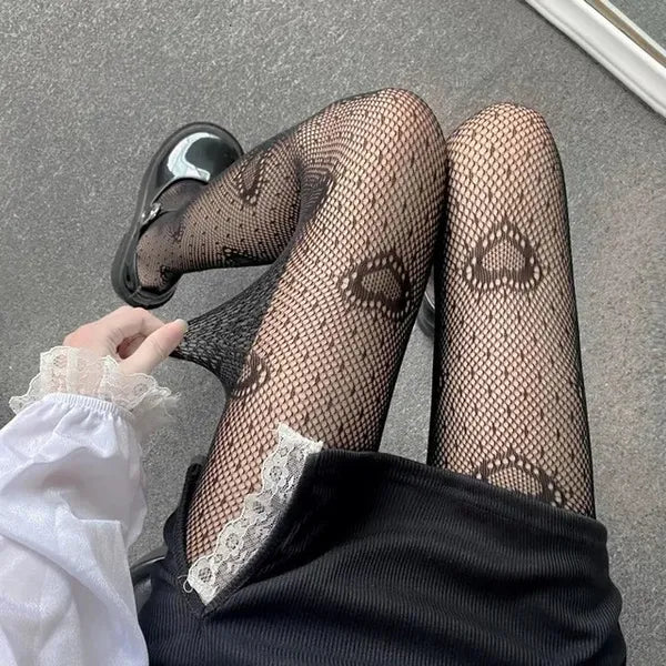 b831c0892083acc8 Love Flower Mesh Kawaii Japanese Girls Lolita Ins Stockings Cute White Pantyhose Spring Summer Ultrathin Transparent Hosiery 240111