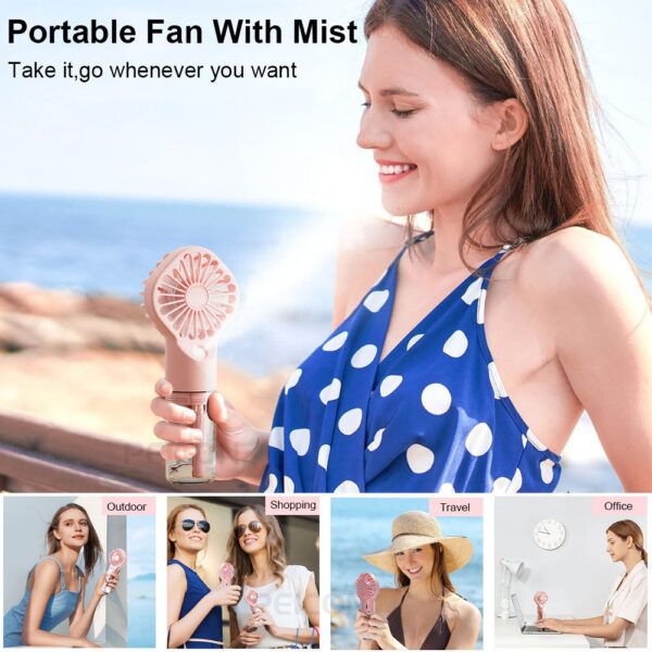 b8359b6339a7f502 Mist Portable USB Rechargeable Handheld with Humidifier Mini Water Spray Hand Fan