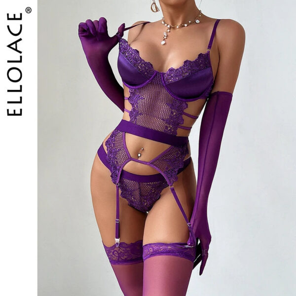 b83d00c9e568198d Ellolace Purple Erotic Lingerie Complete Sexy Outfits Sissy G-String Thongs Lace Sex Costume Stockings Fantasy Adult Babydoll