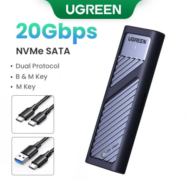 b869464549445f3f UGREEN M2 SSD Case M.2 NVMe SATA SSD Enclosure Adapter 20Gbps USB 3.2 Gen2 USB C External Enclosure Supports M and B&M Keys