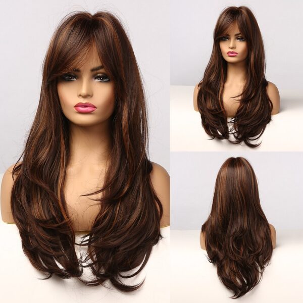 Natural Blonde Yellow Long Wavy Synthetic with Bangs Women Body Wave Afro Female Wigs Cosplay Daily Hair