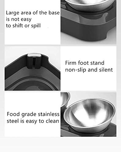 Raised Cat Bowl with Stainless Steel, Non-Slip Silicone Mat & Raised Cat Feeder with 15° & 0° Tilting Neck Protective Bowl for Pets, Cats Food and Water Feeding