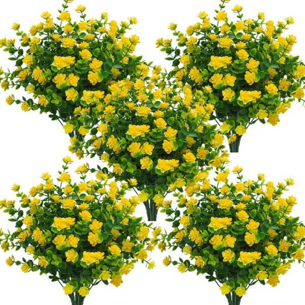 Grunyia 10 Bundles Artificial Fake Flowers, Faux Outdoor Plastic Plants UV Resistant Shrubs Outside Indoor Decorations (Purple-Eucalyptus)