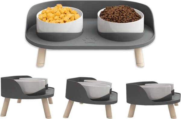 15°Elevated Cat Food Bowls with Silicone Pet Mat, Double Raised Cat Transparent Plastic Bowl with Stand, Stress-Free Suit for Cats and Small Dogs, Anti Vomiting cat Bowl, Cute Cat Face Bowl