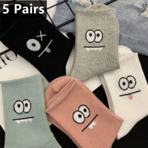 b8bdf7cd07439f05 5 Pairs Cute Expression Print Comfy Funny All-match Mid Tube Socks, Women's Stockings & Hosiery