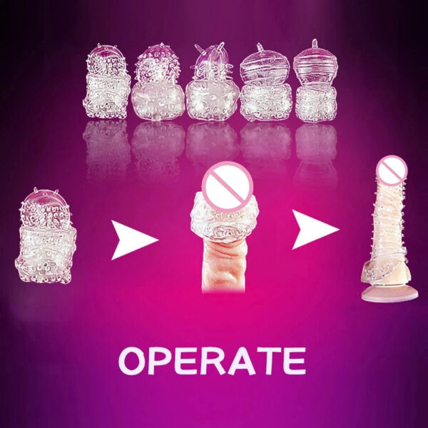 b8d485efd01cf1a1 Spike Condoms Penis Extension Sleeves Sex Toys For Men Delay Ejaculation Reusable condoms Enlargement Sperm Lock Cock Ring 5pcs