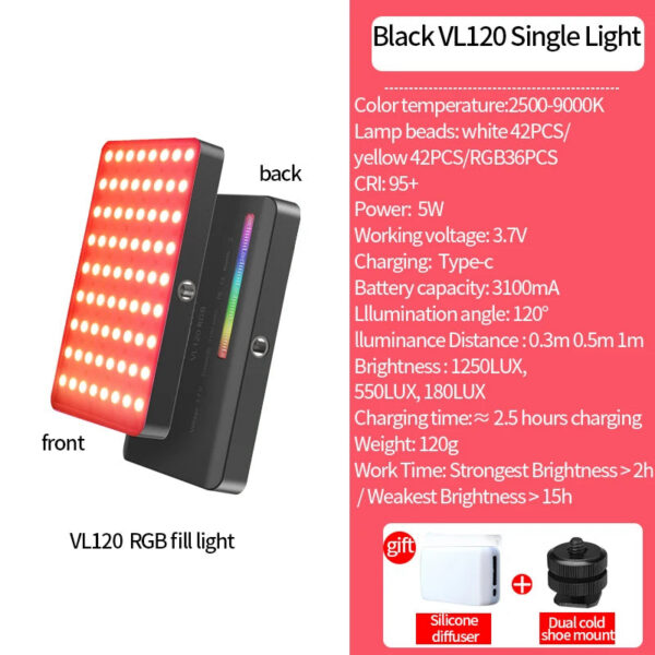 b8e4b4ebfb804e63 Ulanzi VL120 Full Color RGB Video Light 2500K-9000K LED Photography Lighting Dimmable Camera Light Live Videography Fill Lamp