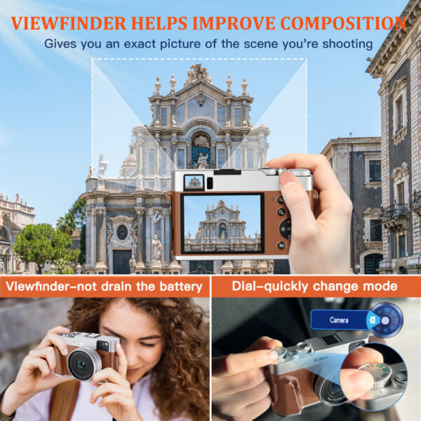 4K Digital Auto Focus 48MP Vlogging for YouTube and Anti-Shake Video Camera with Viewfinder Flash & Dial