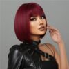 b94ad648901649f5 Short Wine Red For Women Bury Bob Wigs With Thick Bangs Heat Resistant Synthetic Wig