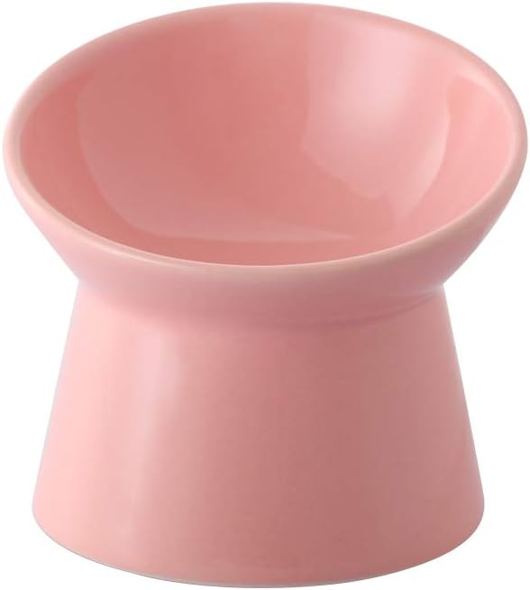 White Small Ceramic Raised Cat Bowls, Tilted Elevated Food or Water Bowls, Stress Free, Backflow Prevention, Dishwasher and Microwave Safe, Lead & Cadmium Free