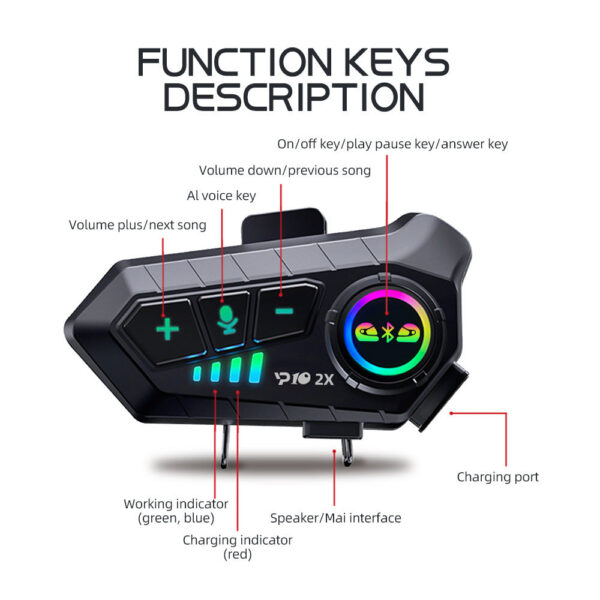 b969168e60fc6d80 1/2x Music Interphone Bluetooth 5.3 Motorcycle Helmet Intercom Headset Waterproof 300m Intercomunicador Speaker Earphone