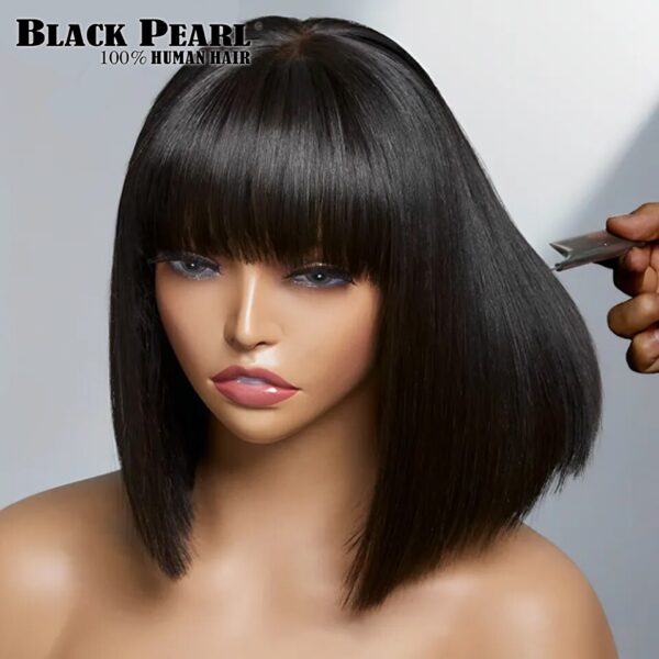 Short With Bangs Straight Wigs Brazilian Human Hair Remy Full hine Made for Women Glueless Bob Wig