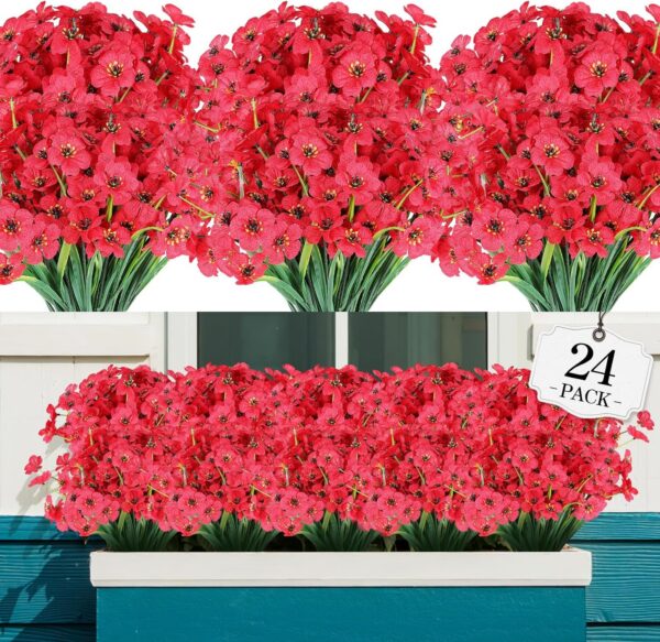 b98f6b514211aeb0 24 Bundles Artificial Flowers for Outdoor,No Fade Fake Plastic Flowers Faux Plants for Decoration Hanging Planters Indoor Outside Garden Porch Window Box Home Wedding Farmhouse