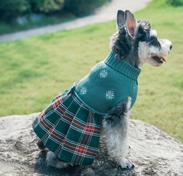b9924d7b6e95dba7 White Embroidery Snowflake Ugly Vintage Knit Reindeer Holiday Festive Christmas Dog Sweater Dress for Puppy,X-Small (XS) Size Back Length 9"