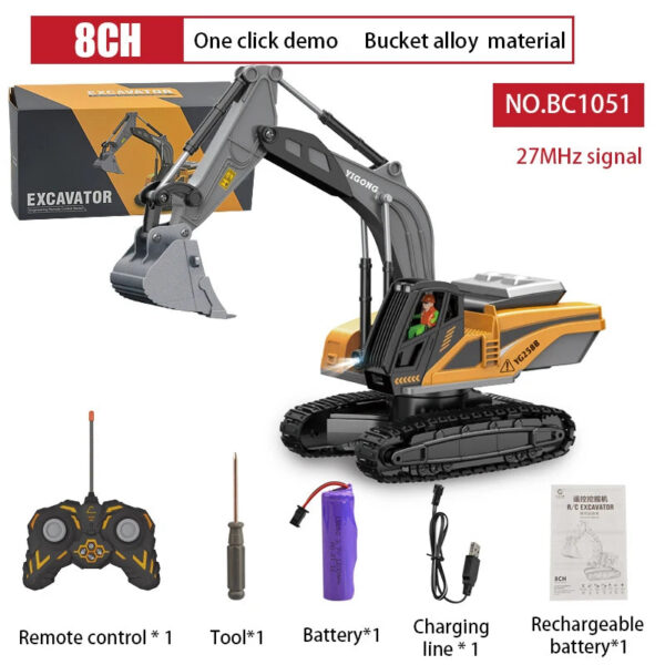 1:24 9CH RC Alloy Dump Truck Car Engineering Vehicle Forklift Heavy Excavator Remote Control Car Toys for Boys Children's Gifts