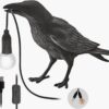The Gothic Lamp,Cute Black Raven Desk Light with USB Line,Unique Resin Halloween Crow for Table Decor,Goth Decor,Black Bird Decor, Art Decor,Home Decor,Living Room,Bedroom (2 Bulbs)