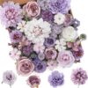 b9f1a86e777759ec Floweroyal Artificial Flowers Combo Dusty Blue Flowers Mix Silk Flowers Dahlia Roses with Stems for DIY Wedding Bridal Bouquets, Baby Shower, Floral Arrangement, Table Centerpieces, Home Decorations.