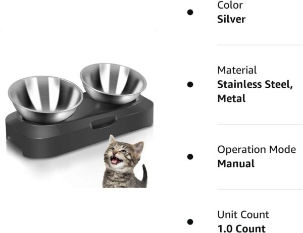 b9fd0e69683e1a29 Stainless Steel Cat Food Bowl, 15-Angle, Ergonomic Design Reduces Vomiting