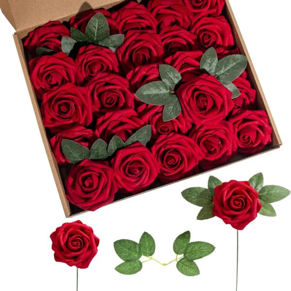 b9ff8c4c0a4f7c35 Artificial Flower Foam Purple Rose 50pcs Real Looking Fake Rose with Stems Leaves for Home Decoration Party Garden Centerpieces DIY Wedding Bouquets(Purple)