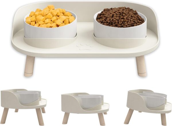 ba210e2a85f212ae Cat Food Bowls, Elevated Ceramics Dog Cat Bowls Stand with No-Spill Design,3 Adjustable Heights Anti Vomiting Cat Water Bowl,5 inches Raised Bowl for Medium and Small Size Dog Cats