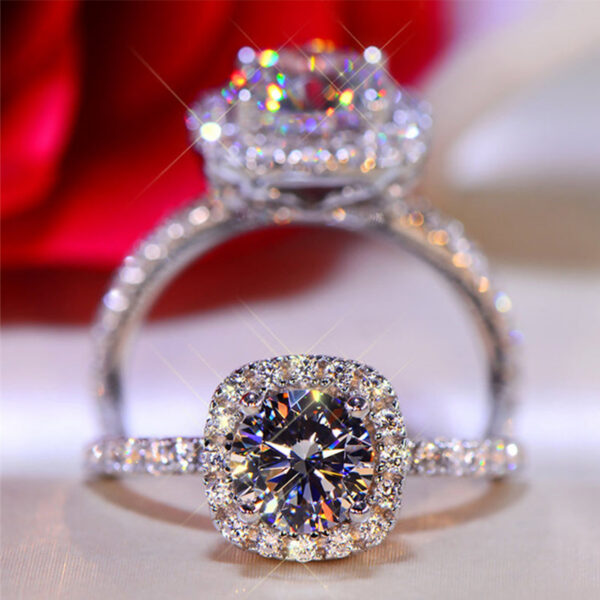ba3b7b2eac1e94d7 100% Moissanite 1CT 2CT 3CT Brilliant Diamond Halo Engagement Rings For Women Girls Promise Gift Sterling Sier Jewelry
