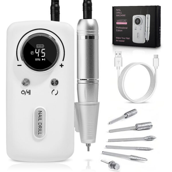 ba5100a15b93b843 45000RPM Electric Drill hine With LCD Display Rechargeable File Nails Accessories Gel Nail Polish Sander Low Noise