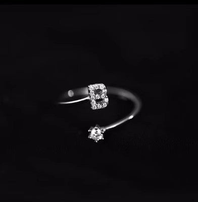 Fashion Sterling Sier 26 Letter Sparkling Diamond Zircon Open Index Finger Your Name Ring Birthday Party Jewelry