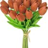 Mandy's 20pcs Red Artificial Tulip Silk Fake Flowers 13.5" for Mother's Day Easter Valentine’s Day Gifts in Bulk Home Kitchen Wedding Decorations