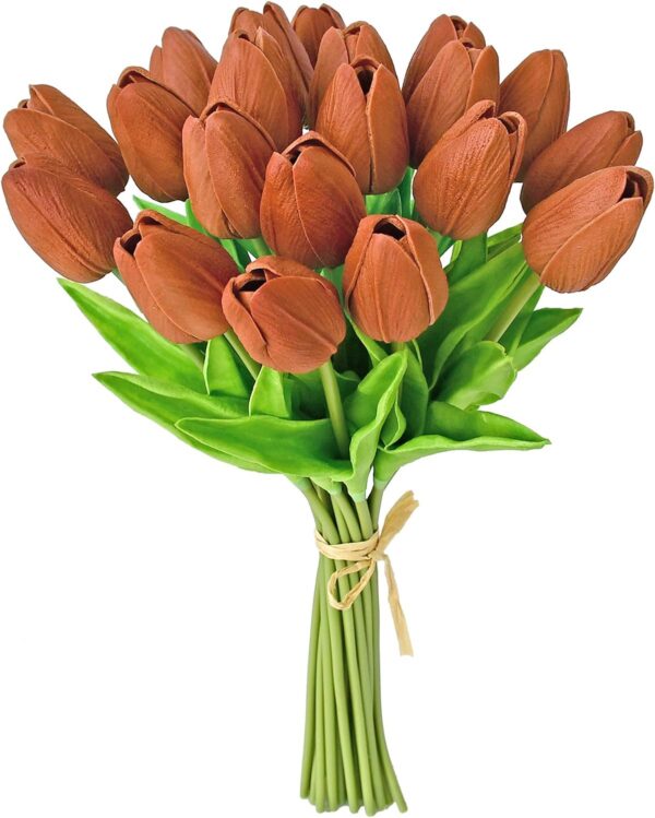 Mandy's 20pcs Red Artificial Tulip Silk Fake Flowers 13.5" for Mother's Day Easter Valentine’s Day Gifts in Bulk Home Kitchen Wedding Decorations