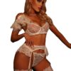 ba57f0a9c3e413c6 WDIRARA Women's Floral Lace Push Up Garter Lingerie Set with Stockings