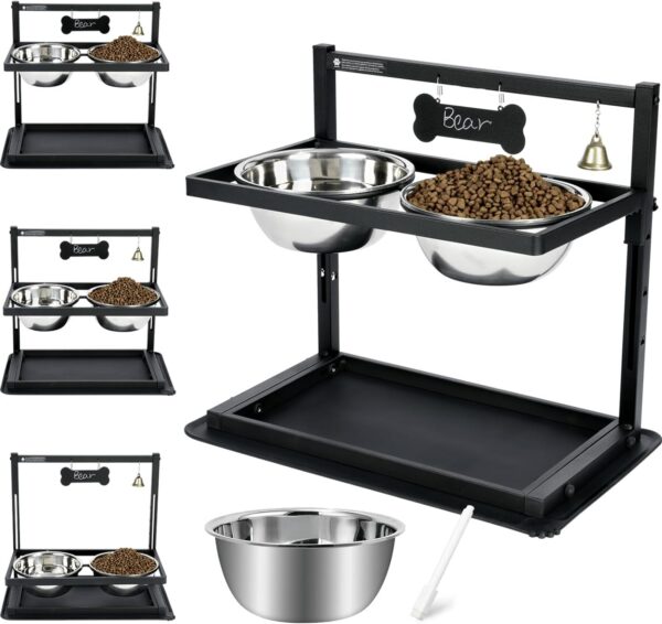 SHAINFUN Elevated Dog Bowls for Medium Dogs and Cats - Raised Cat or Dog Bowl Stand with Adjustable Height and Two Stainless Steel Food Bowls - Ideal for Medium and Small Dogs and Cats.
