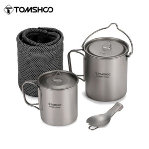 ba93579e890ed07a Tomshoo 3 PCS Titanium Cookware Set Ultralight 750ml Pot 450ml Water Cup Mug w Lid Folding Spork for Outdoor Camping Backpacking