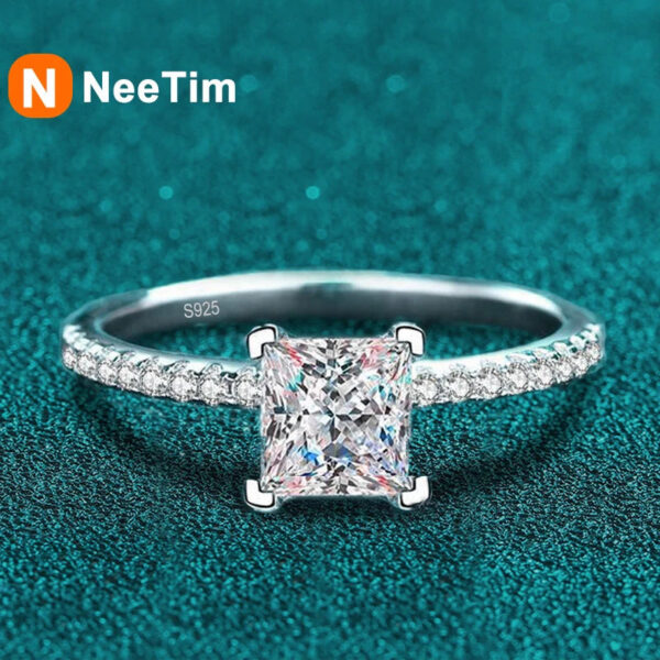 baa2963fe8097aaf NeeTim 1ct 2ct Princess Moissanite Engagement Ring for Women D VVS1 Dia Proposal Bridal Rings Sterg Sier Wedding Band