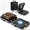 AFFLUENT 2 Burner Propane Camping Stove with Grill and Storage Bag- A Must - Have Camp Stove Propane! Foldable, Featuring Two Adjustable Burners Ideal Portable Camping Stove for Camping & BBQ(White)