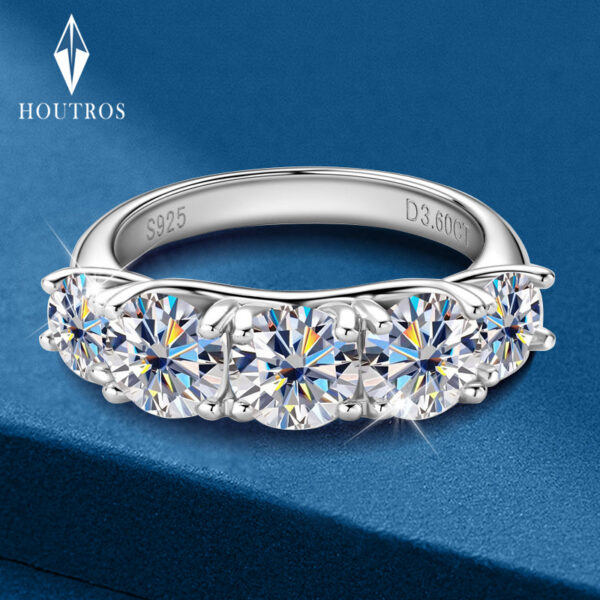 5 Stones 3.6CT All Moissanite Rings for Women Plated Sterling Sier Wedding Band Sparkling Diamonds Fine Jewelry GRA