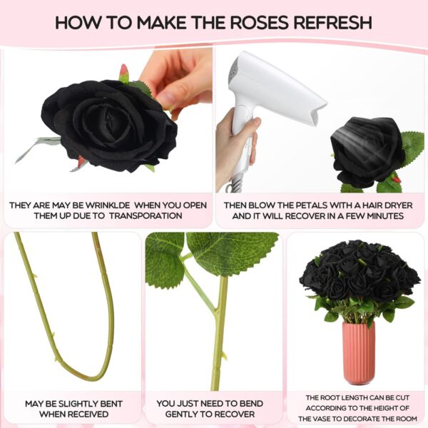 bacd1598fa9187db 50 Pcs Artificial Rose Flower Realistic Silk Roses with Stem Bouquet of Flowers Plastic Flowers Real Looking Fake Roses for Home Wedding Centerpieces Party Decorations (Black)
