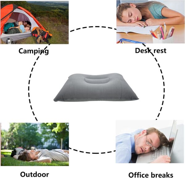 2 Pack Gray Ultralight Inflatable Pillow Small Squared Flocked Fabric Air Pillow for Hiking, Camping, Traveling, Napping, Desk Rest, Neck & Lumbar Support