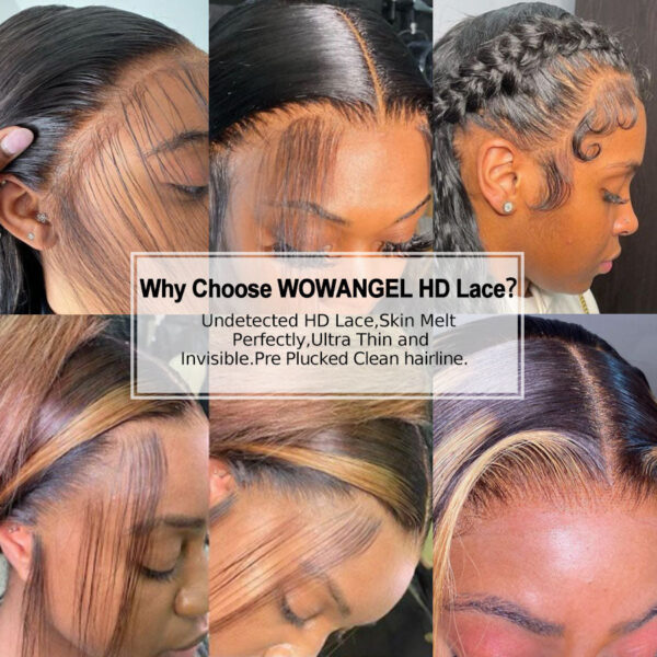bad928f778225db8 WOW ANGEL 250% 13x6 Wigs Straight Invisible Melt Skin HD Lace Front Human Hair Wig