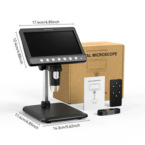 7Inch IPS Digital 5MP 1200X Ultra-Precise Focusing Camera 1080P Video Microscope 8 LED Lights for Coin Circuit