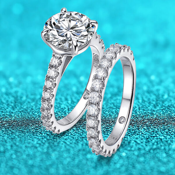 Smyoue Plated 0.6-4.2CT All Moissanite Rings for Women Sparkly Wedding Diamond Band Sterling Sier Jewelry GRA