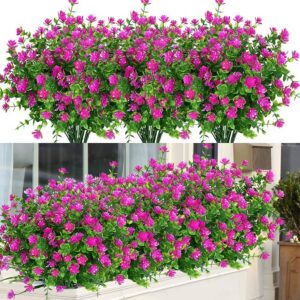 24 Bundles Outdoor Artificial Flowers UV Resistant Fake Boxwood Plants, Faux Greenery for Indoor Outside Hanging Plants Garden Porch Window Box Home Wedding Farmhouse Décor (Magenta)