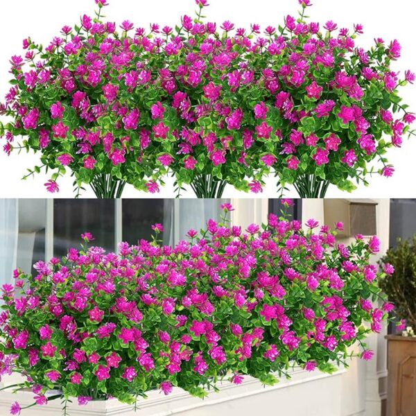 bb30318dc55c8488 24 Bundles Outdoor Artificial Flowers UV Resistant Fake Boxwood Plants, Faux Greenery for Indoor Outside Hanging Plants Garden Porch Window Box Home Wedding Farmhouse Décor (Magenta)