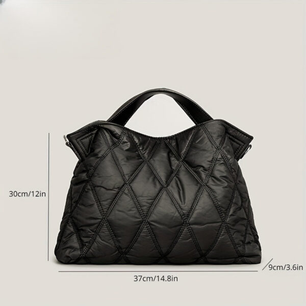 bb426e1106c49318 Trendy Puffer Quilted Tote Bag, Rhombus Nylon Shoulder Bag, Soft Padded Handbag For Women