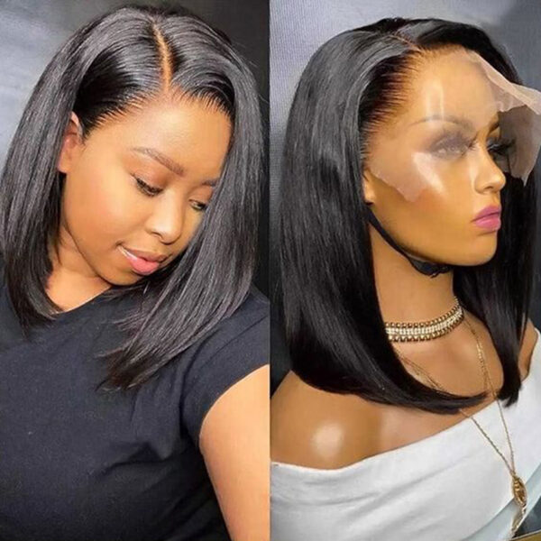 Brazilian Front Human Hair Short Bob Wig Pre Plucked Natural Color 4x4 Part Lace Wigs For Women